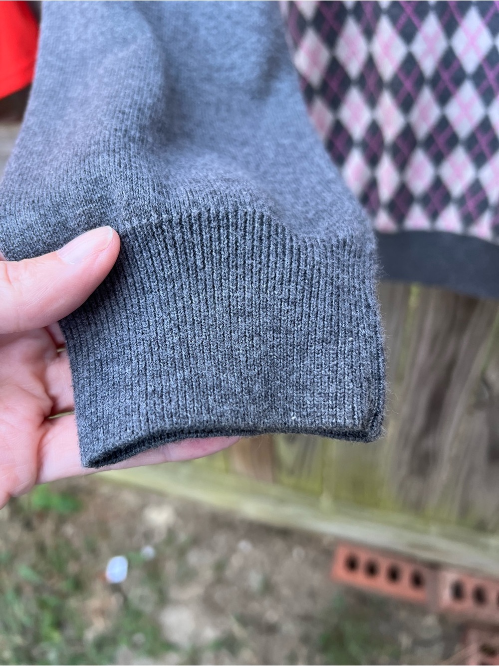 Lacoste Gray and Pink Argyle Crewneck Sweater - Picture 6 of 9